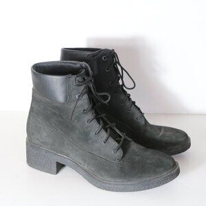 Timberland Brinda Lace Up Ankle Booties 9 Black Nubuck Leather Heeled A1JXI